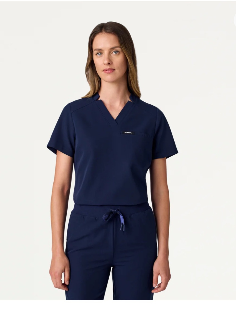 Jaanuu Women’s Navy Helia Slim Tuck-In Notched V-Neck Scrub Top